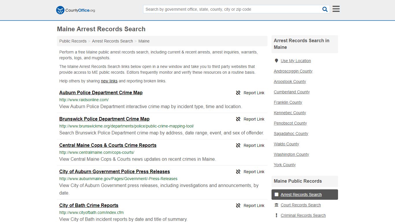 Arrest Records Search - Maine (Arrests & Mugshots) - County Office
